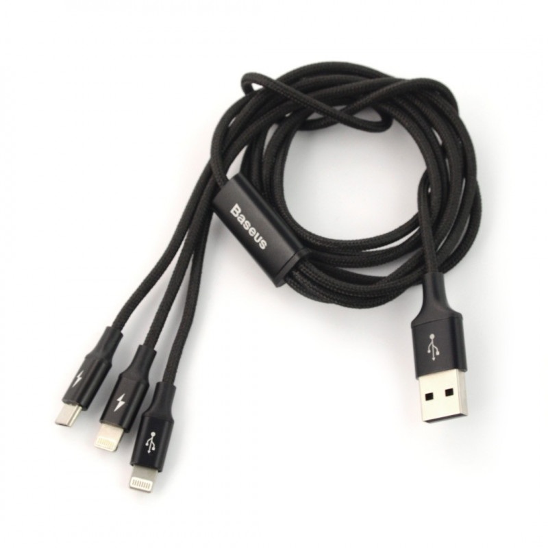 Przewód USB Baseus Rapid 3w1 Lightning / microUSB / Lightning 1,2m - czarny