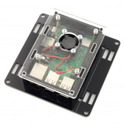 Obudowa Raspberry Pi model 3B+/3B/2B Vesa v2 do montażu na monitor - czarno-przezroczysta + wentylator