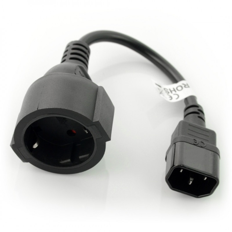 Przedłużacz kabla zasilającego IEC 320 C14 - Schuko(F) do UPS 20cm - czarny