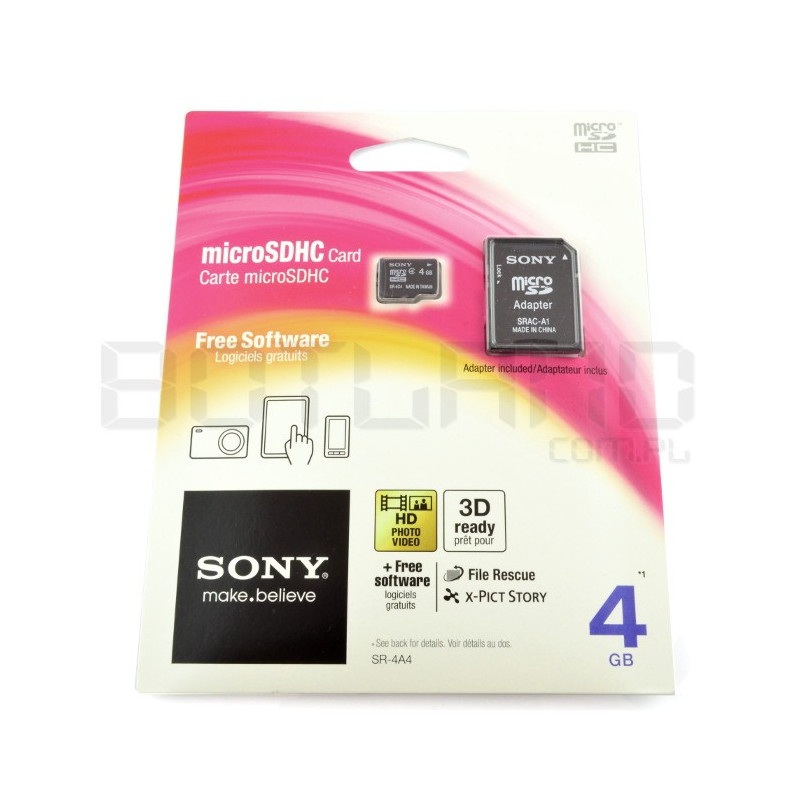 Karta pamięci SONY micro SD / SDHC 4GB klasa 4 z adapterem