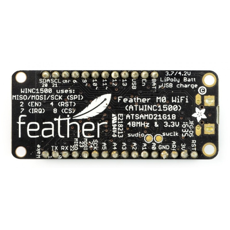 Adafruit Feather M0 WiFi 32-bit + antena PCB - ze złączami - zgodny z Arduino
