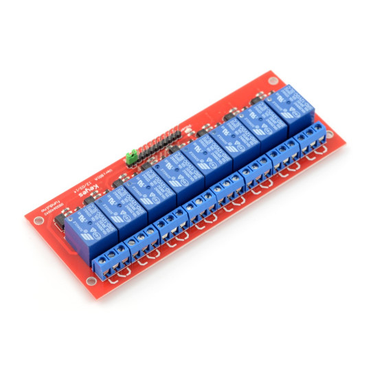 8-канальний релейний модуль з оптоізоляцією - контакти 10A/250VAC - котушка 12V - червоний