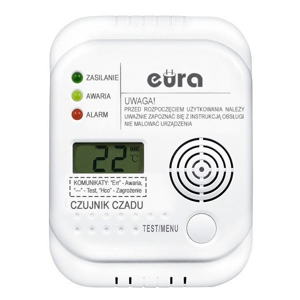Eura-tech Eura CD-65A4 - czujnik tlenku węgla (czadu) LCD 4,5V DC