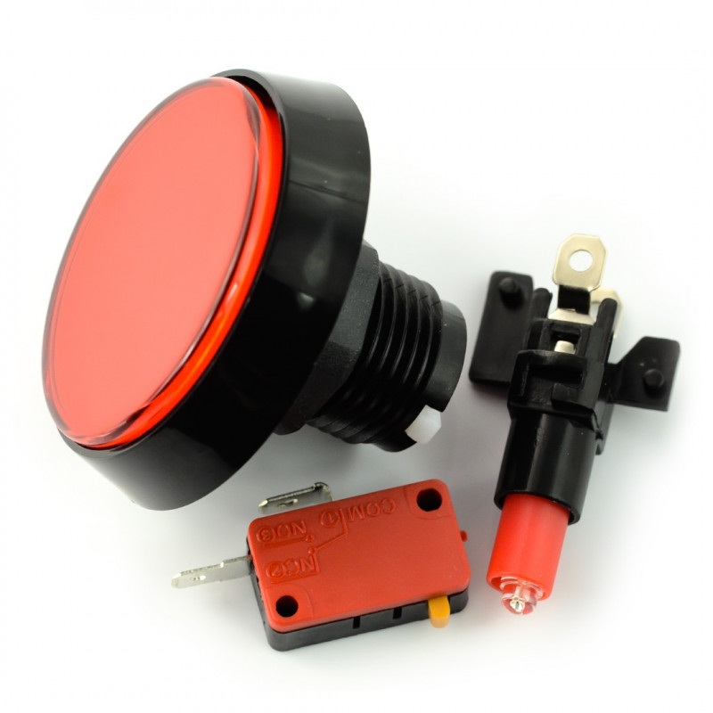 Arcade Push Button 60mm czarna obudowa - czerwony z podświetleniem