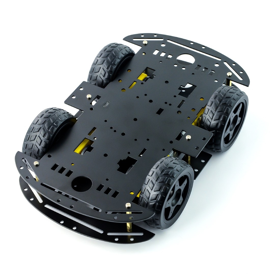 Metalowe podwozie robota 4WD czterokołowe  z silnikami - prostokątne - czarne