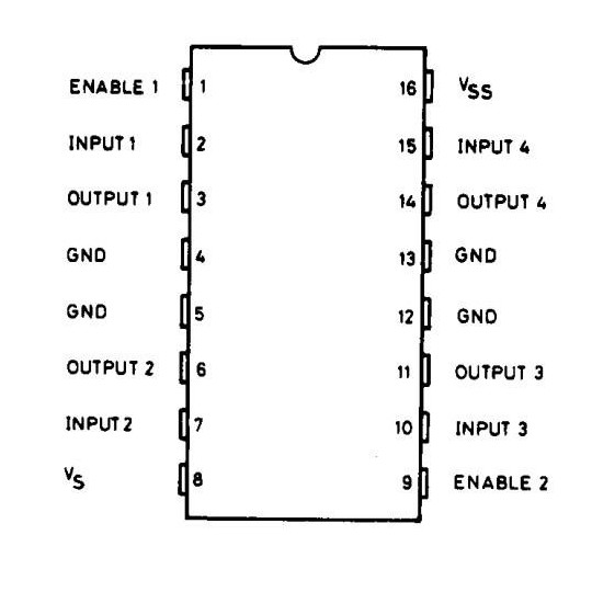L293D - двоканальний контролер двигуна 36V/0.6A - 5 шт.