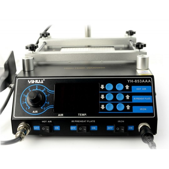 Паяльна станція Yihua 853AAA 3-в-1 - попередній нагрівач + жало + гаряче повітря з вентилятором у прасці