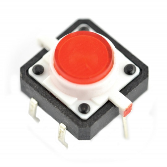Tact Switch 12x12, 7mm THT 6pin - czerwone podświetlenie