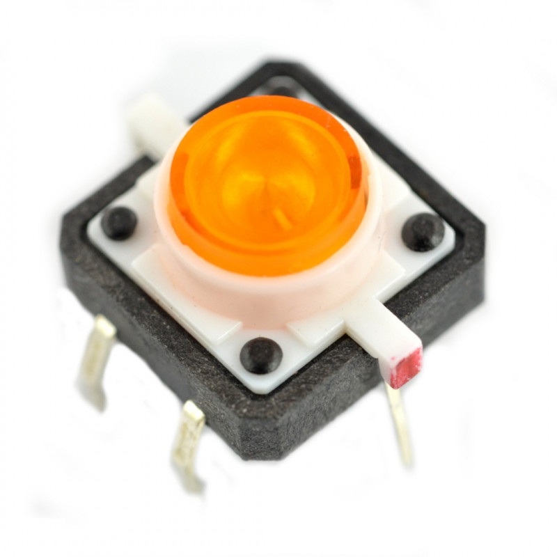 Tact Switch 12x12, 7mm THT 6pin - pomarańczowe podświetlenie