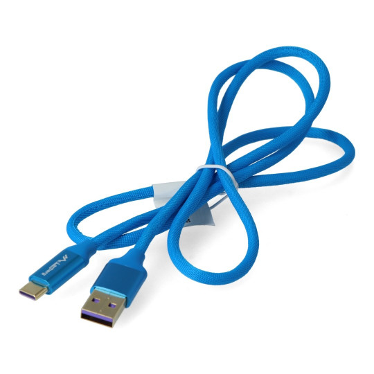 Кабель Lanberg USB A 2.0 - USB C, синий, в оплетке, 5 А, 1 м