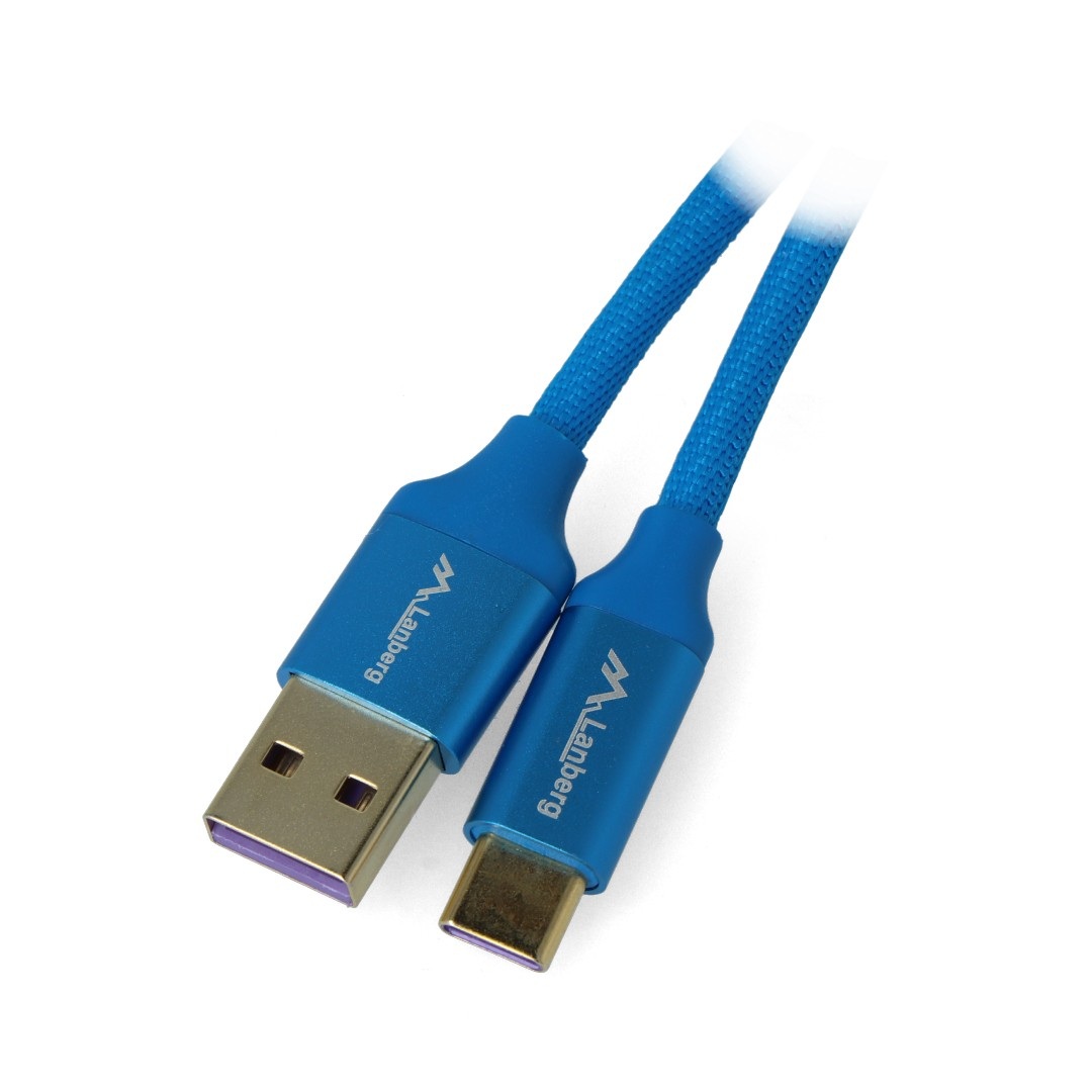 Przewód Lanberg USB Typ A-C 2.0 niebieski premium 5A - 0,5m