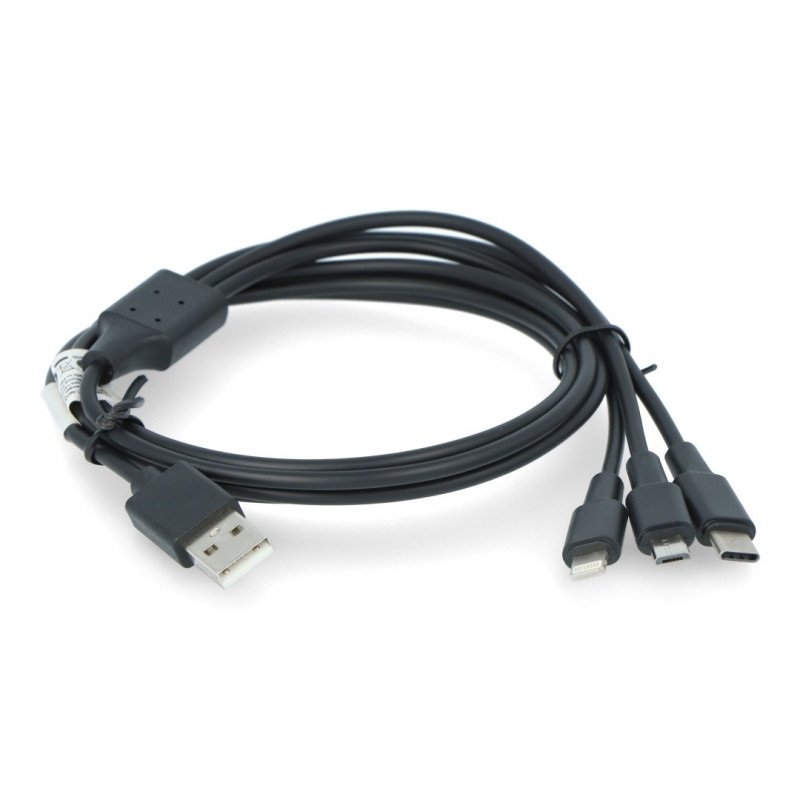 Przewód Lanberg Combo 3w1 USB typ A - microUSB + lightning + USB typ C 2.0 czarny PCV - 1,8m