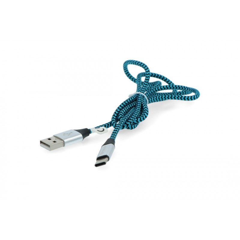 Przewód TRACER USB A - USB C 2.0 czarno - niebieski oplot - 1m