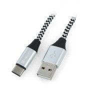 Przewód TRACER USB A - USB C 2.0 czarno - srebrny oplot - 1m