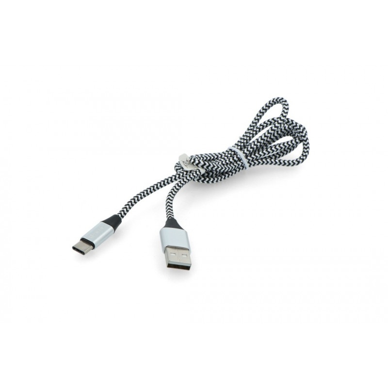Przewód TRACER USB A - USB C 2.0 czarno - srebrny oplot - 1m