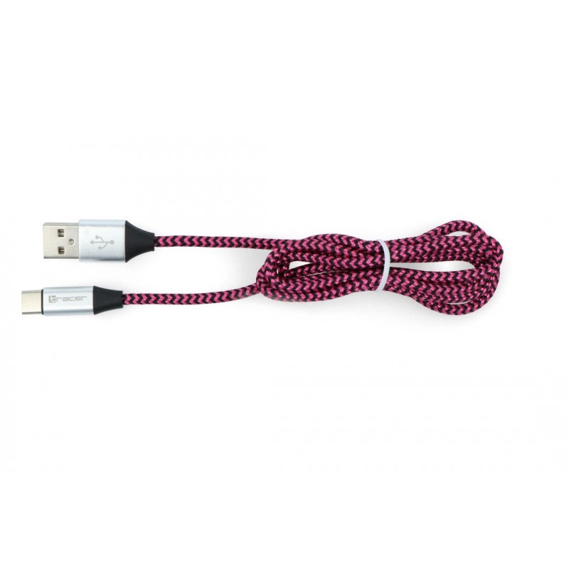 Przewód TRACER USB A - USB C 2.0 czarno - fioletowy oplot - 1m