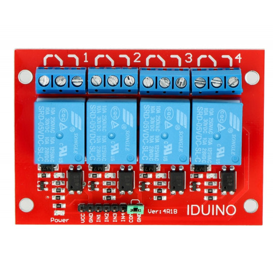 Релейний модуль Iduino 4 канали - контакти 10A/250VAC - котушка 5V