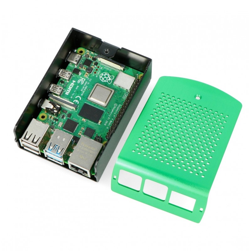 Obudowa Raspberry Pi model 4B aluminiowa - zielona - LT-4B01-A