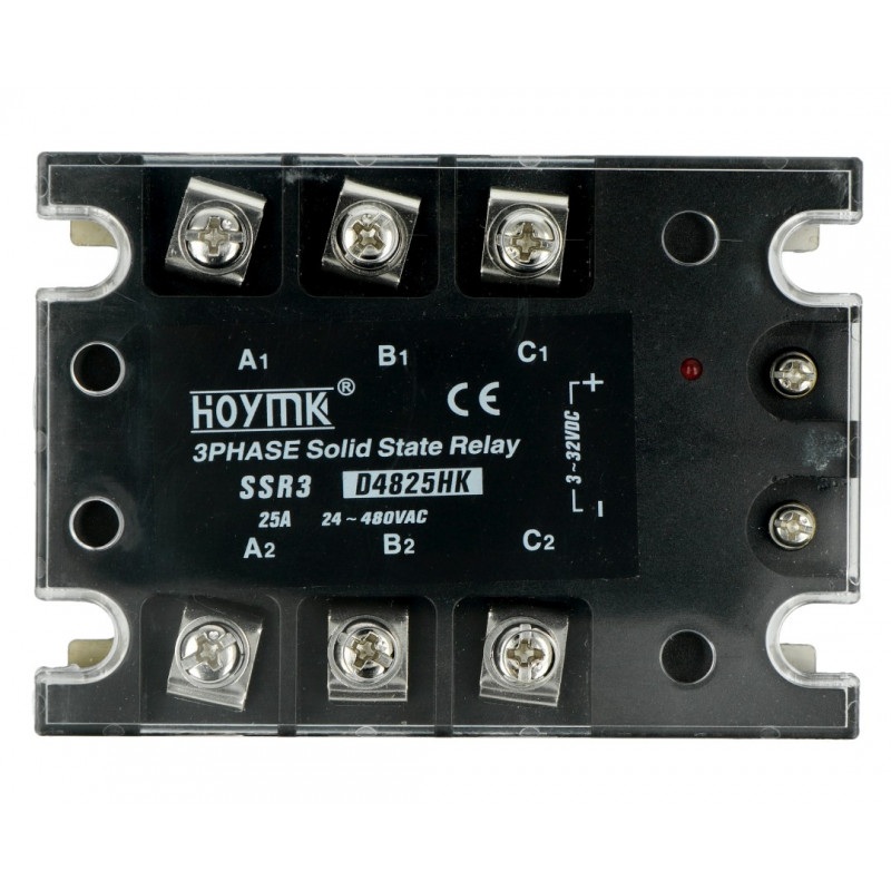 Przekaźnik półprzewodnikowy trójfazowy SSR HOYMK D4825HK 3x25A 380VAC / 32DC