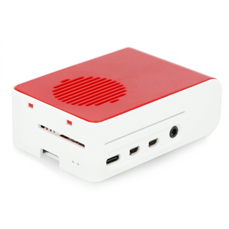 Obudowa do Raspberry Pi 4B - ABS - LT-4A11- biało czerwona - z wentylatorem niebieskie podświetlenie LED