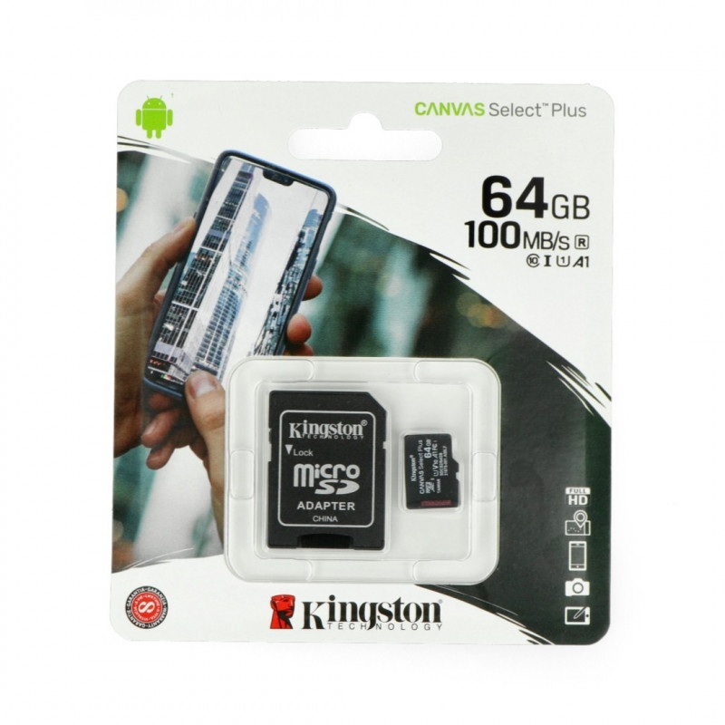Karta pamięci Kingston Canvas Select Plus microSD 64GB 100MB/s UHS-I klasa 10 z adapterem