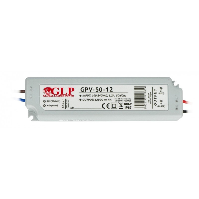 Zasilacz do taśm i pasków LED GLP GPV-50-12 - 12V/4A/48W