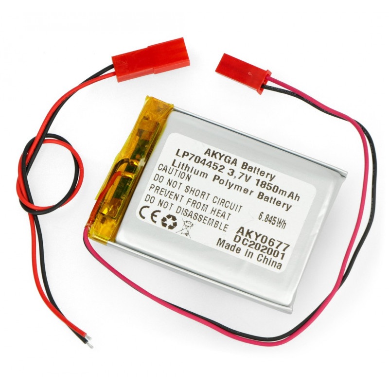 Akumulator Li-Pol Akyga 1850mAh 1S 3,7V - złącze JST-BEC + gniazdo - 52x44x7mm