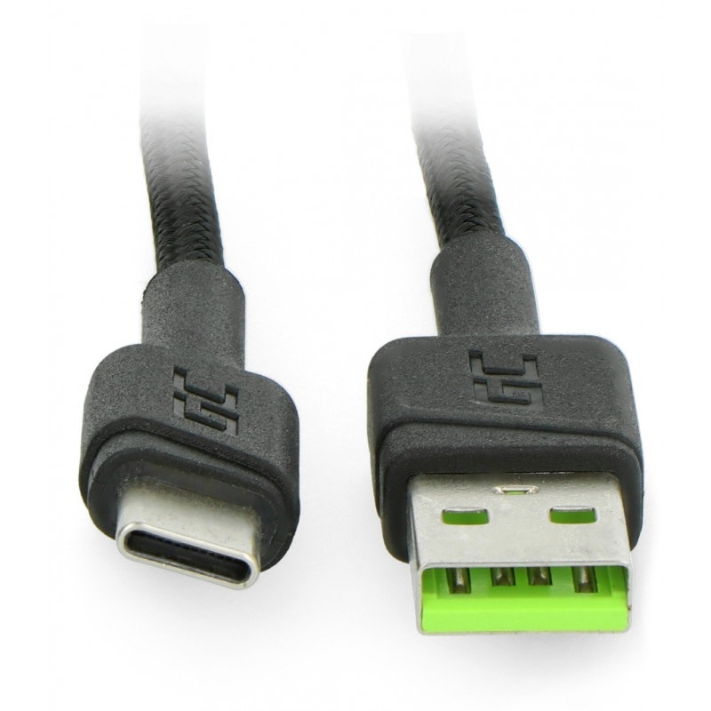 Przewód Green Cell Ray USB 2.0 typ A - USB 2.0 typ C z podświetleniem - 1,2 m czarny z oplotem