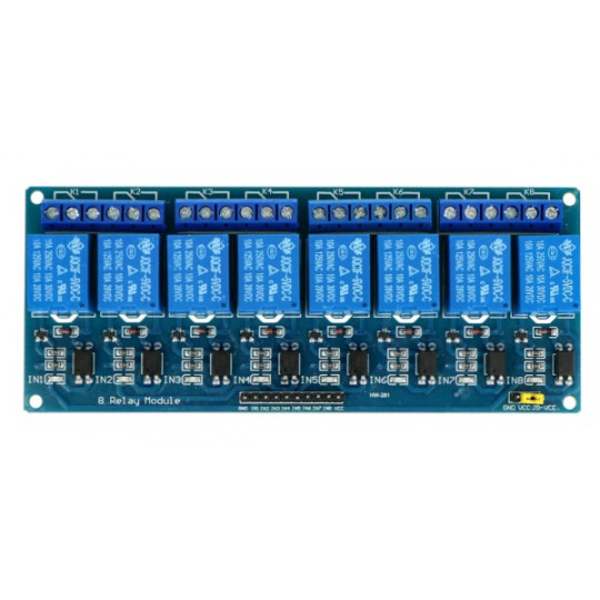 8-канальний релейний модуль з оптоізоляцією - контакти 10A/250VAC - котушка 5V - синій