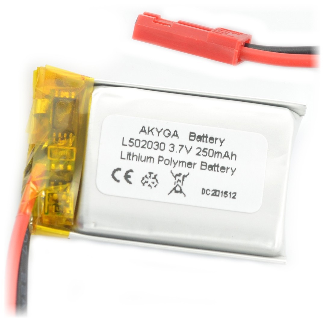 Akumulator Li-Pol Akyga 250mAh 1S 3.7V - złącze JST-BEC + gniazdo