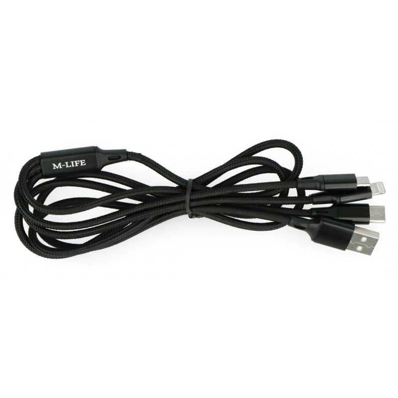 Kabel 3w1 USB - Micro USB USB typu C Lightning M-Life 1m - czarny