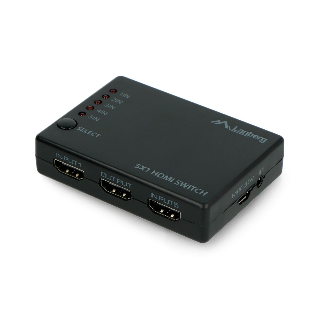 						Przełącznik - switch 5xHDMI + port microUSB z pilotem i odbiornikiem IR - Lanberg SWV-HDMI-0005