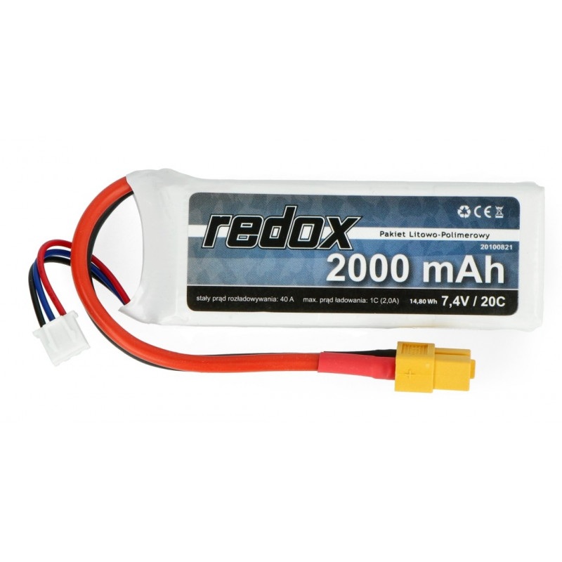 Pakiet Li-Pol Redox 2000mAh 20C 2S 7,4V - XT-60