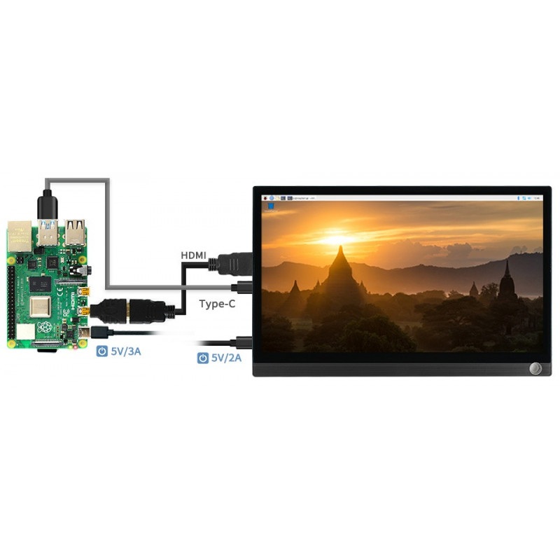 Ekran dotykowy pojemnościowy LCD IPS 12,5'' 1920x1080px HDMI + USB C dla Raspberry Pi 4B/3B+/3B/Zero + obudowa - Waveshare 17659