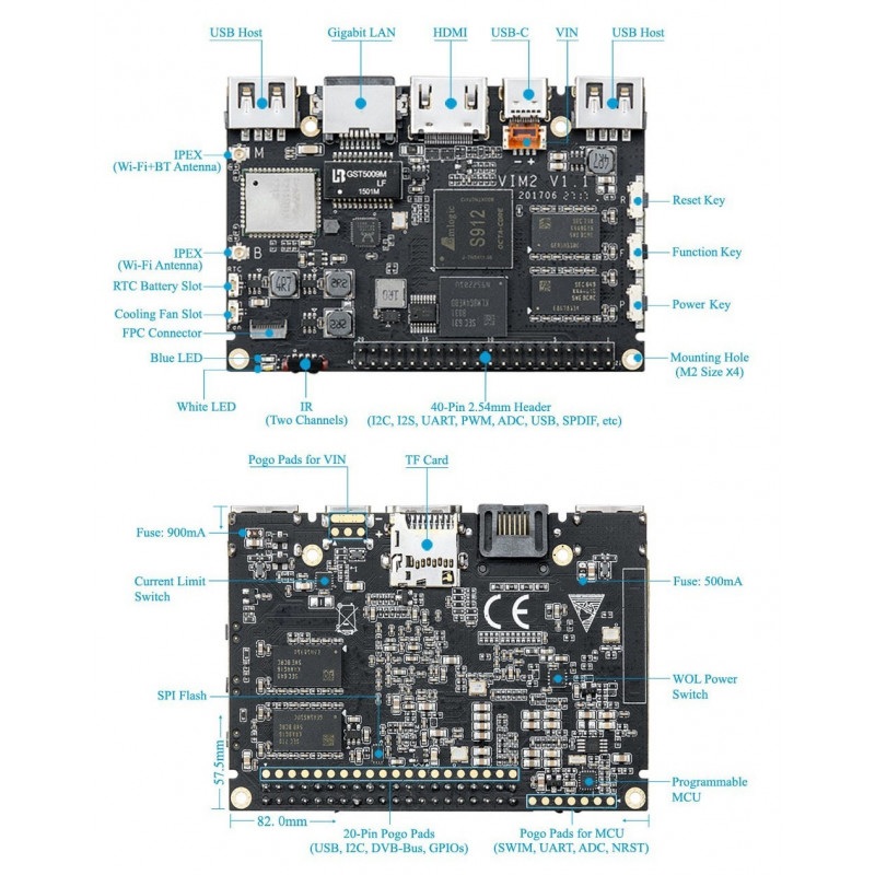 Khadas VIM2 Pro - ARM Cortex A53 Octa-Core 1,5GHz WiFi + 3GB RAM + 32GB eMMC