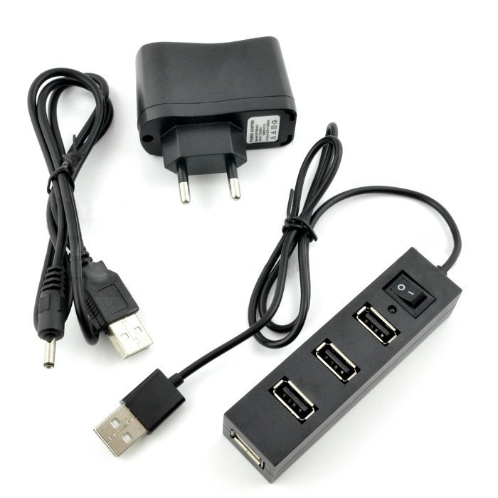 HUB USB 1.1 4-porty z włącznikiem + zasilacz 5V/2,5A