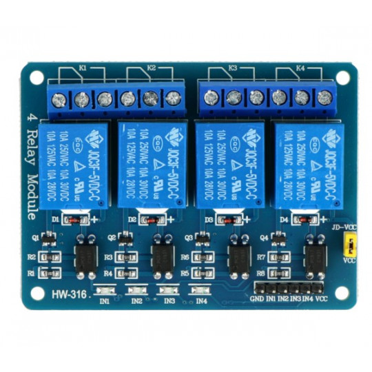 Релейний модуль 4 канали з оптоізоляцією - контакти 10A/250VAC - котушка 5V