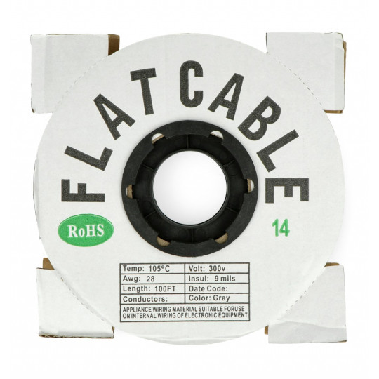 Стрічковий кабель 14 дротів сірого кольору, крок IDC 1,27 мм - рулон 30,5 м