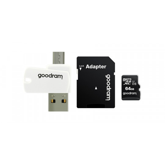 Goodram All in One M1A4 - карта пам'яті microSD 64 ГБ 100 МБ/с клас 10 + адаптер + OTG-рідер
