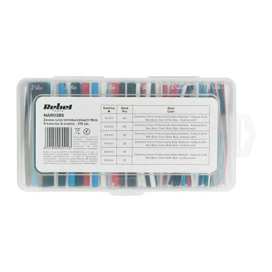 Комплект термоусадочних трубок 170 шт. - довжина 100 мм - 6 кольорів