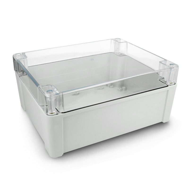 Zestaw Kradex - Hermetyczna obudowa ZP240.190.105SJp HTM PC z mosiężnymi tulejami - do montażu na ścianę - jasna