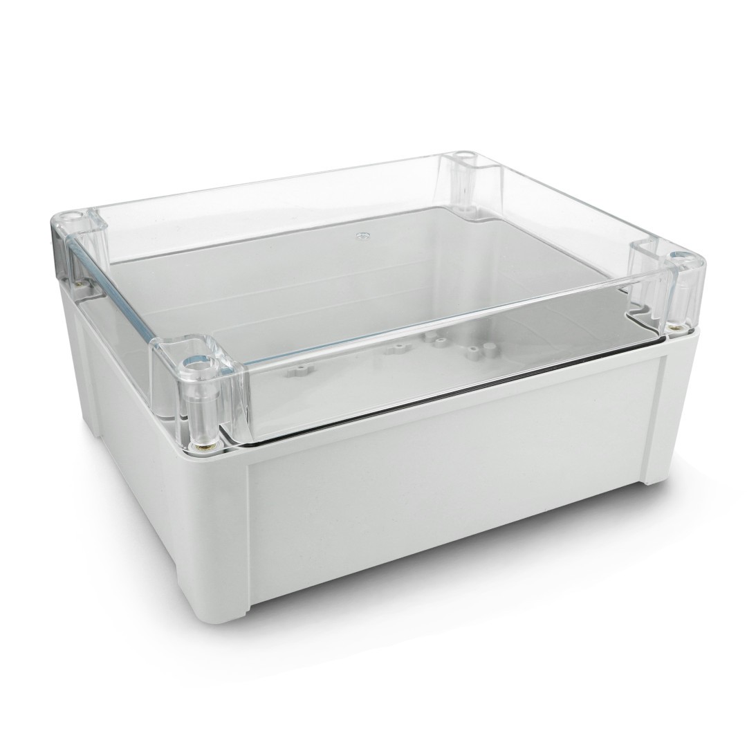 Zestaw Kradex - Hermetyczna obudowa ZP240.190.105SJp HTM PC z mosiężnymi tulejami - do montażu na ścianę - jasna