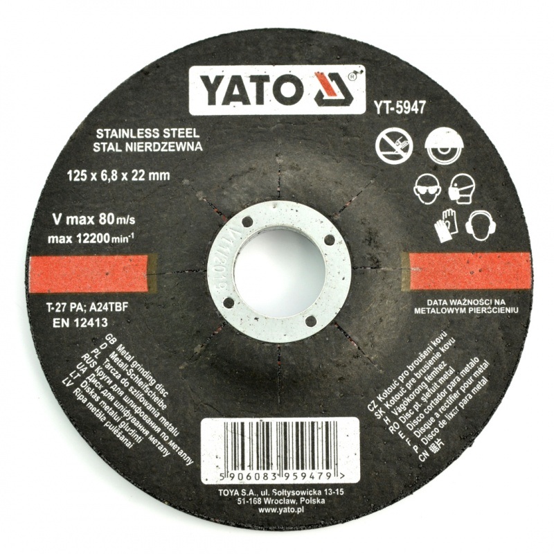 Tarcza do szlifowania stali nierdzewnej Yato YT-5947 - wypukła - 125x6,8mm