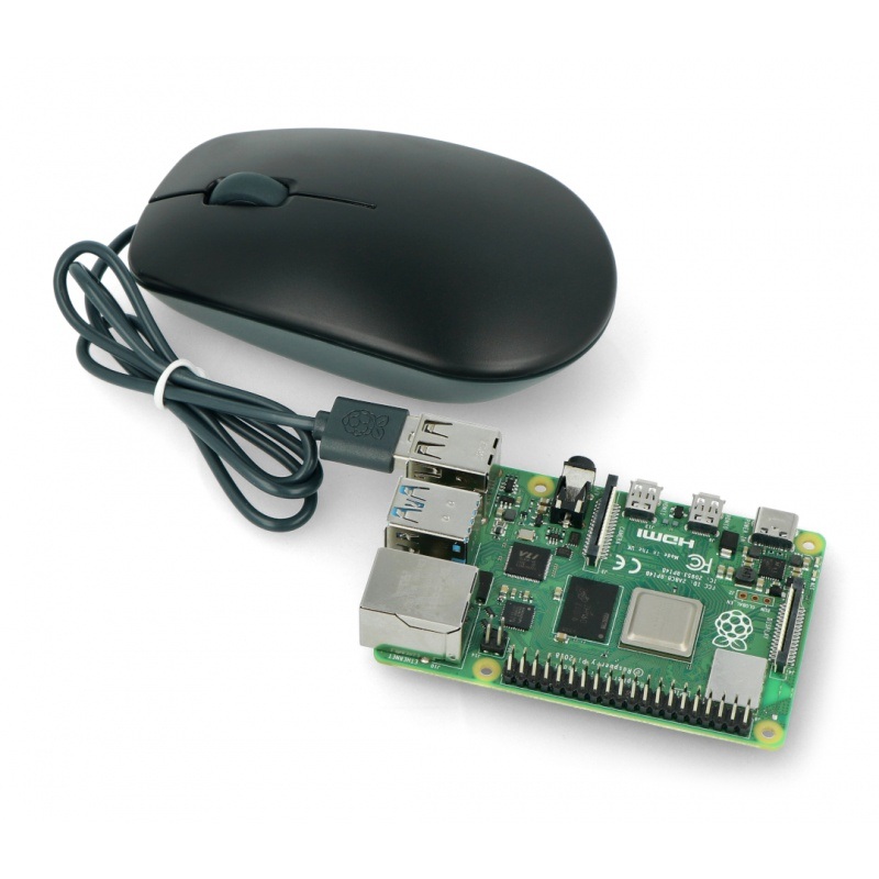 Mysz optyczna przewodowa Raspberry Pi 4B/3B+/3B/2B oficjalna - czarno-szara