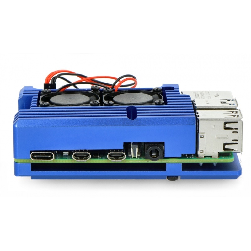 Obudowa JustPi do Raspberry Pi 4B - aluminiowa z dwoma wentylatorami - niebieska