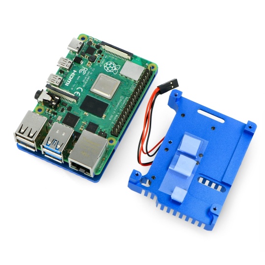 Корпус justPi для Raspberry Pi 4B - алюмінієвий з двома вентиляторами - синій