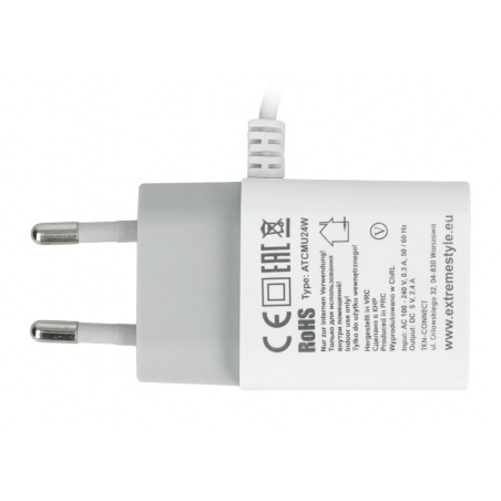 Zasilacz eXtreme Ampere ATCMU24W microUSB + USB 2,4A - biały Zasilacz eXtreme Ampere ATCMU24W microUSB + USB 2,4A - biały