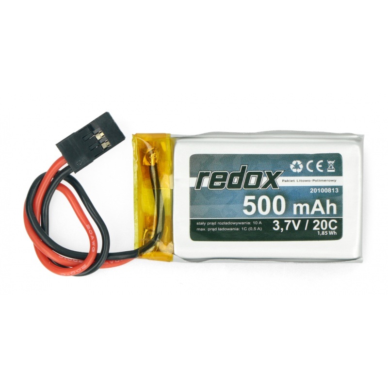 Pakiet Li-Pol Redox 500mAh 3.7V 20C (ze złączem JR)