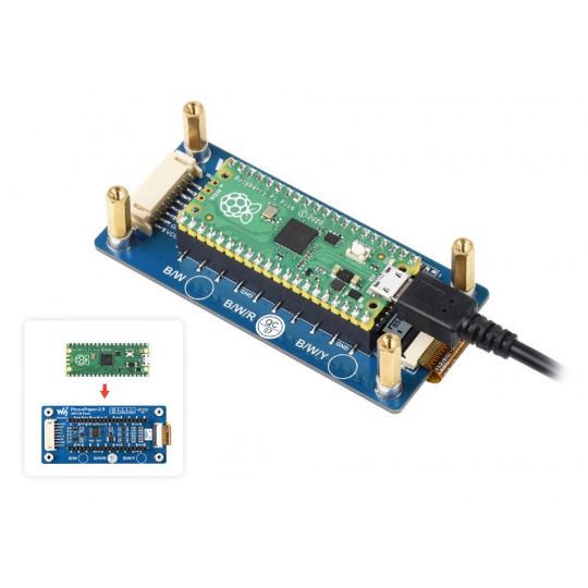 Електронний папір, дисплей E-Ink, 2.9 дюйма, 296x128 пікселів, SPI, 3 кольори, для Raspberry Pi Pico, Waveshare 19607