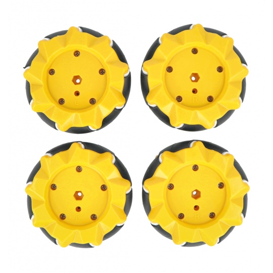 Комплект коліс Mecanum - 80 мм - 4 шт. - чорно-жовті з роликами - DFRobot FIT0654-1